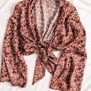 Floral Tie-Front Blouse in Rust Pink
